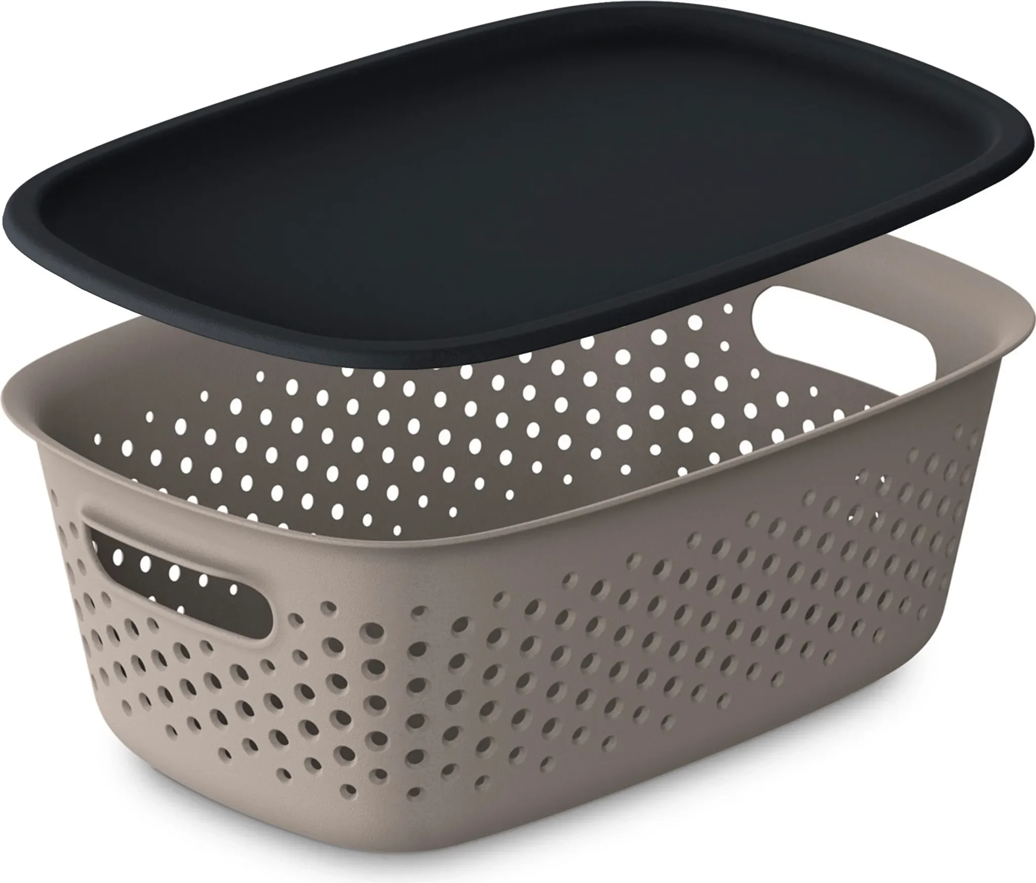 Aufbewahrungsbox Mit Deckel Durchbrochen Kunststoffbehälter – 28×19×10,5 cm, 3,5 L, Hellbraun