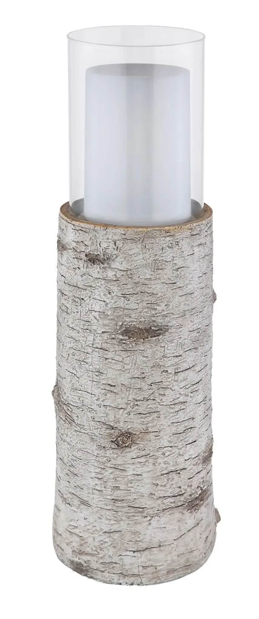 Globo Lighting Solarleuchte – Baumstamm mit Kerze • Fire Effect • ø 13,5 cm • H 43,5 cm • IP44