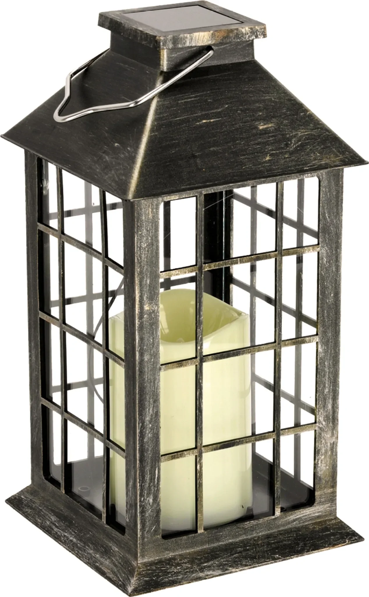 CANDELIO Solar-Gartenlaterne, warmweiß, IP44, Kunststoff & Glas, goldfarben