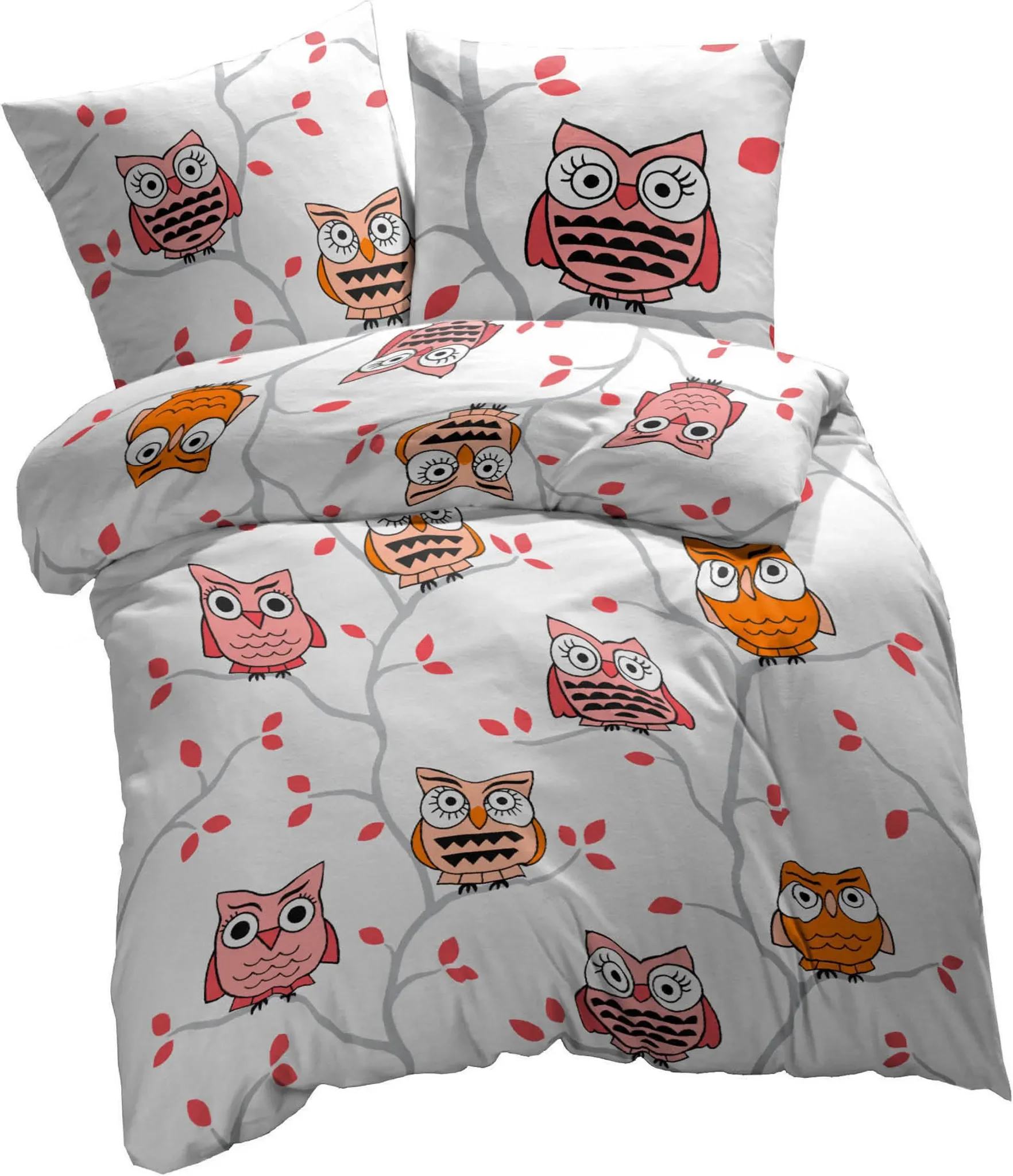 etérea Renforcé Kopfkissenbezug „Eule“ Weiß – 80×80 cm