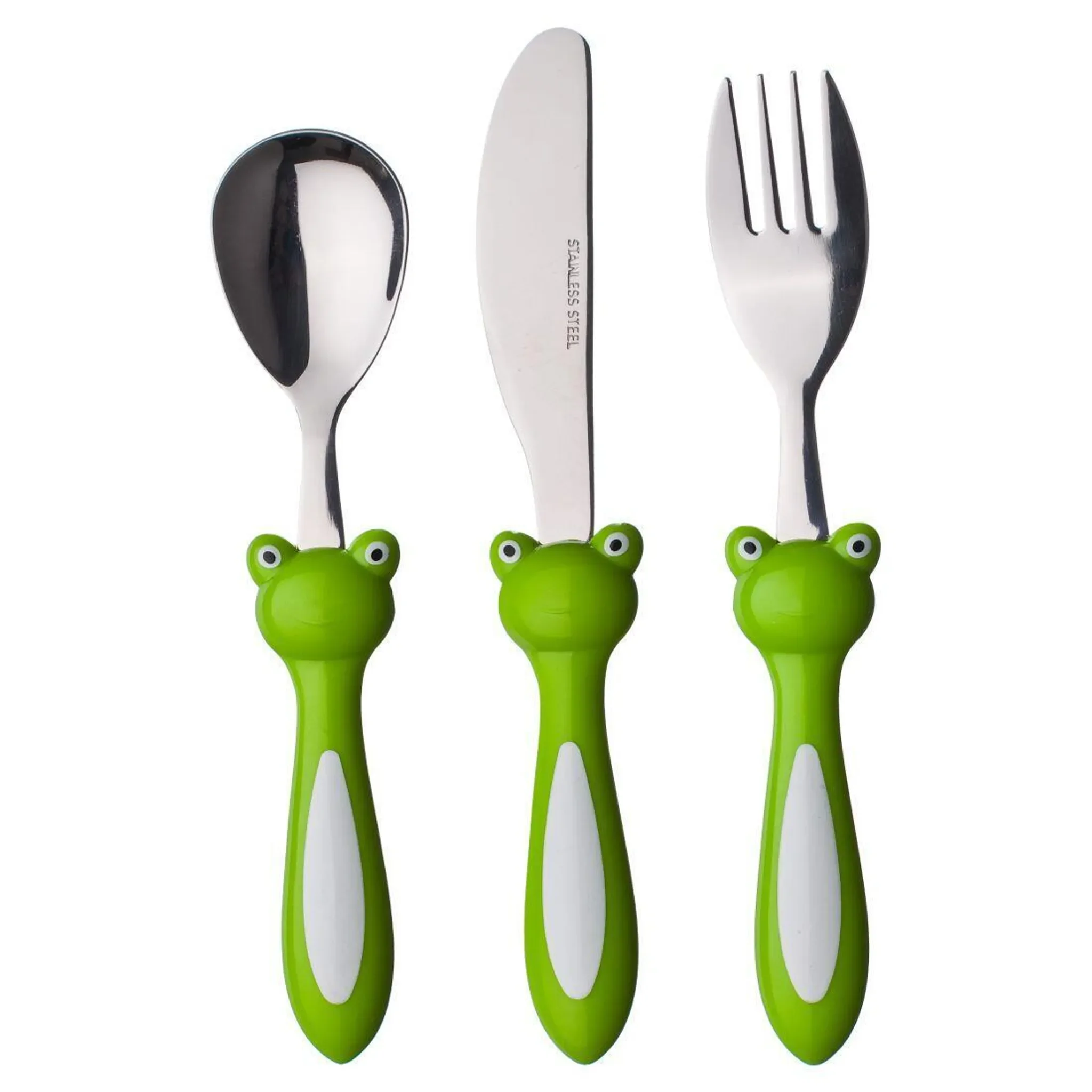 Kinderbesteck „FROG“ – 3-teiliges Set mit Frosch-Kunststoffgriffen