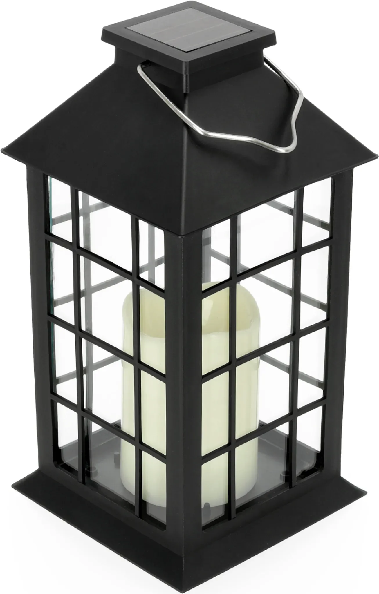 CANDELIO Solar-Gartenlaterne, warmweiß, IP44, Kunststoff & Glas, schwarz