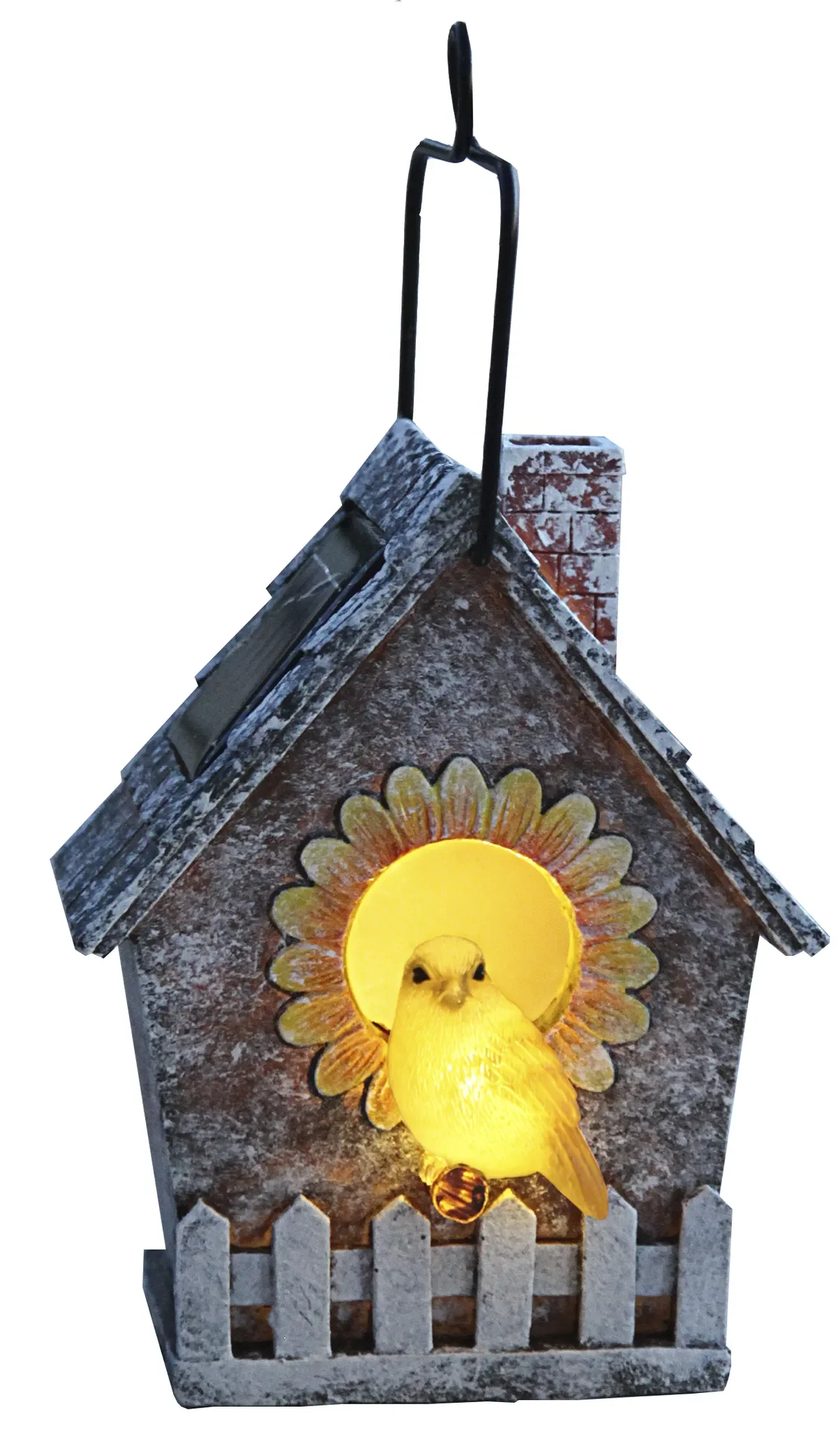 Best Season LED-Solar-Vogelhaus, ca. 23 × 13,5 cm, 2 warmweiße LEDs, Solarpanel & Akku, IP44, Außenbereich
