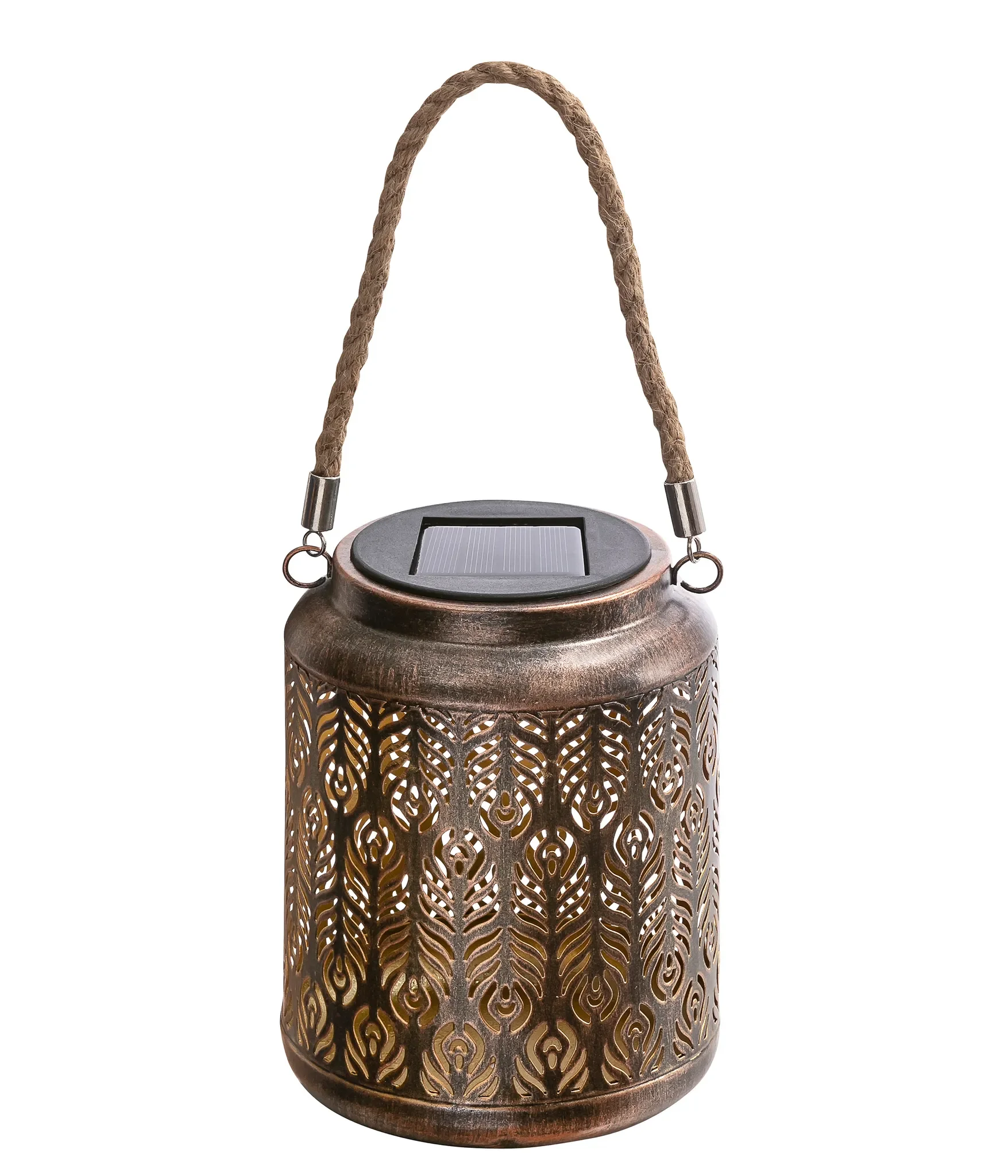 Dehner Solar-Laterne „Chiara“, warmweiß, Ø 12 cm, Metall/Kunststoff, braun