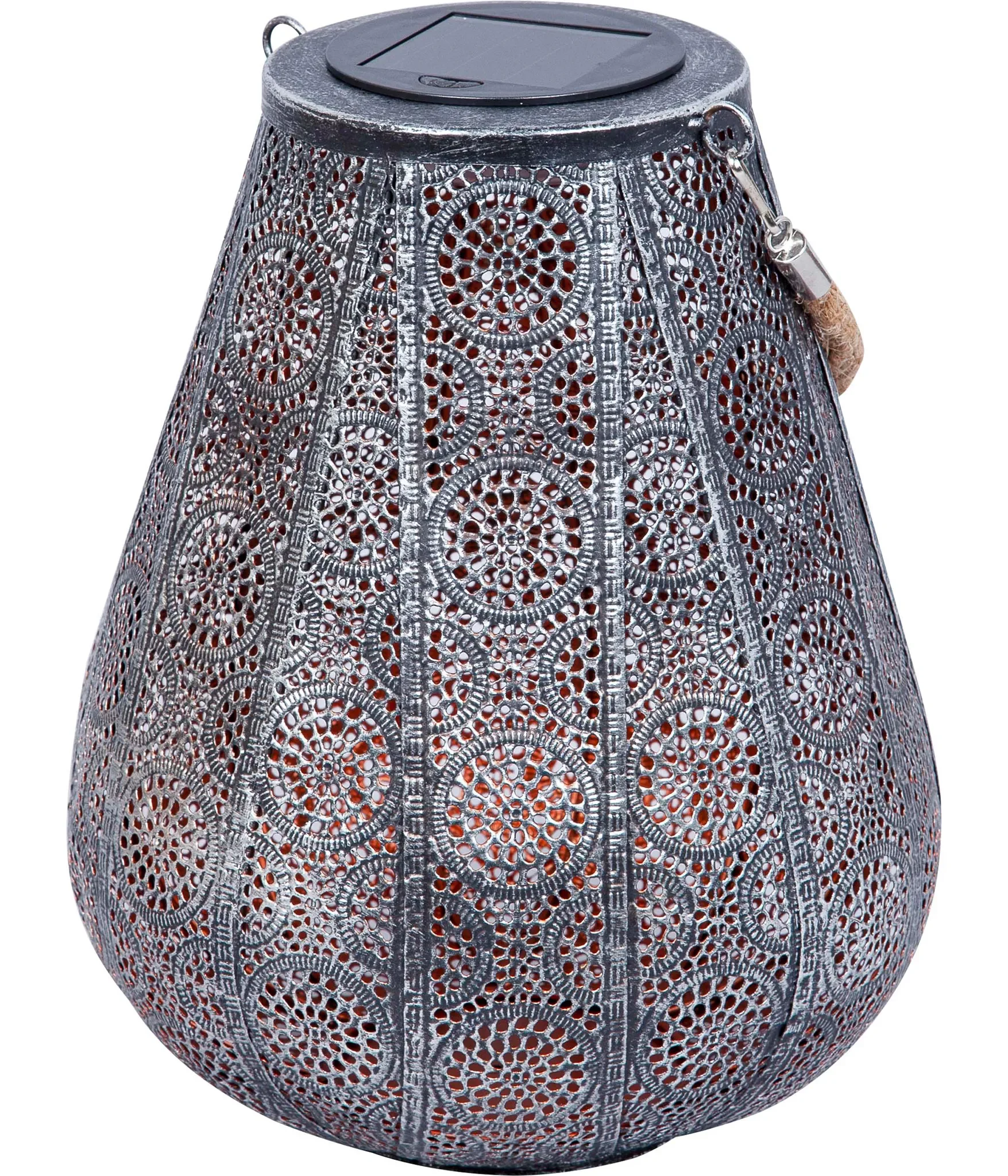 Dehner Solar-Laterne „Scala“ – Ø 20 cm • Höhe 25 cm • warmweiß • Metall/Kunststoff, grau/silber