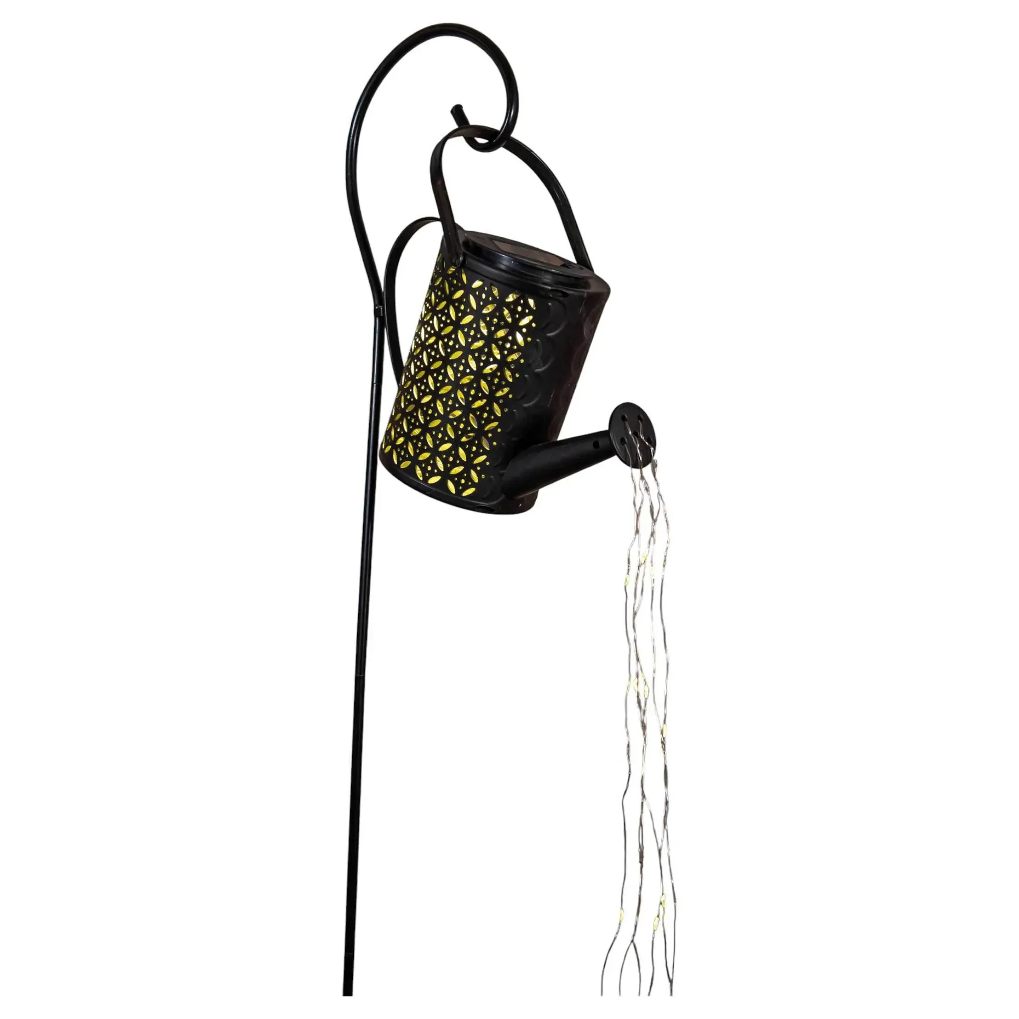 LED Solarleuchte Gießkanne mit Wasserfalloptik, 37 warmweiße LEDs, schwarz, 84 cm